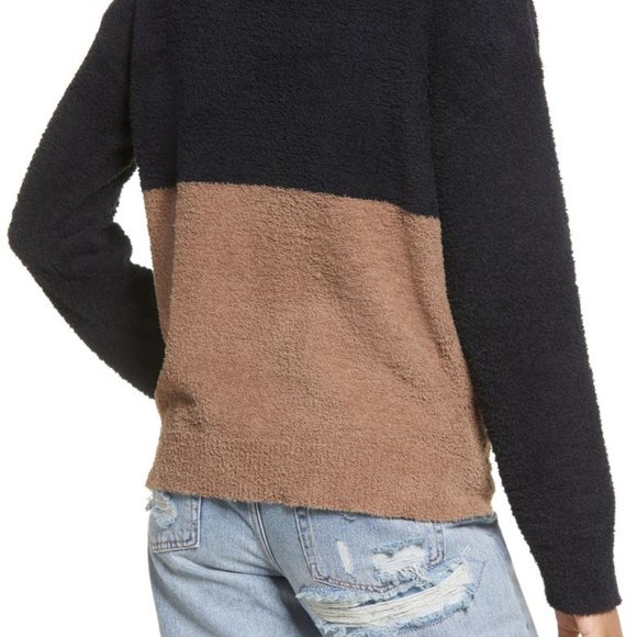 Thread & Supply Medium Cozy Colorblock Turtleneck Sweater Black Mocha - Picture 3 of 6